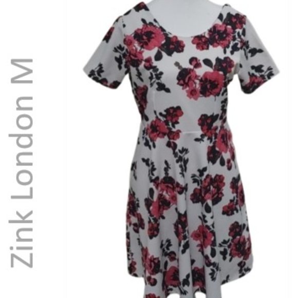 ZINK London size S (Off) White red purple pink floral dress short sleeves - Picture 1 of 14